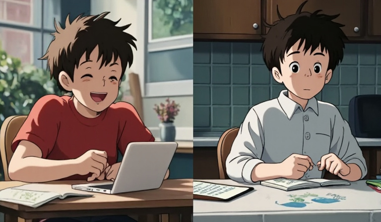 Split screen showing a casual TikTok user versus a professional content creator at a desk with a content calendar