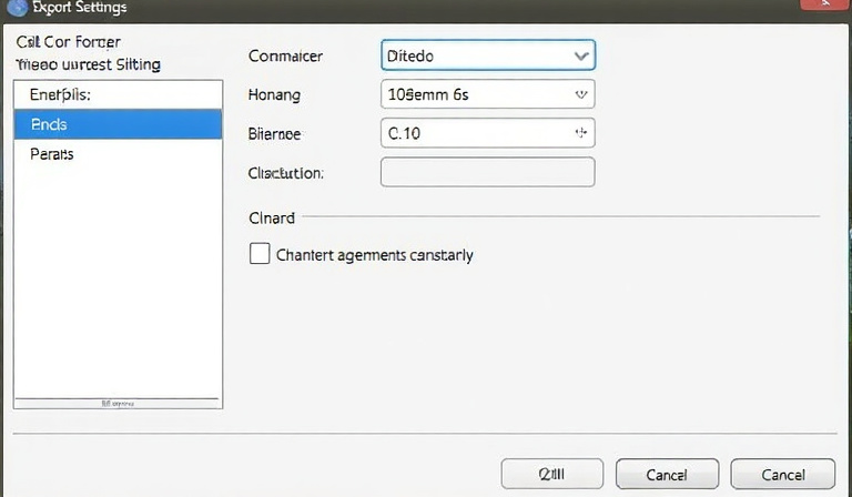 a video export settings dialog box on a computer screen, showing format, resolution, and bitrate fields