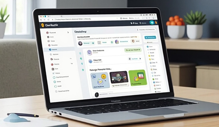A laptop screen showing a third-party social media scheduling dashboard with TikTok content queued up
